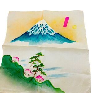 #4802 Vintage satin handkerchiefs hand painted lace bridal 5 PC